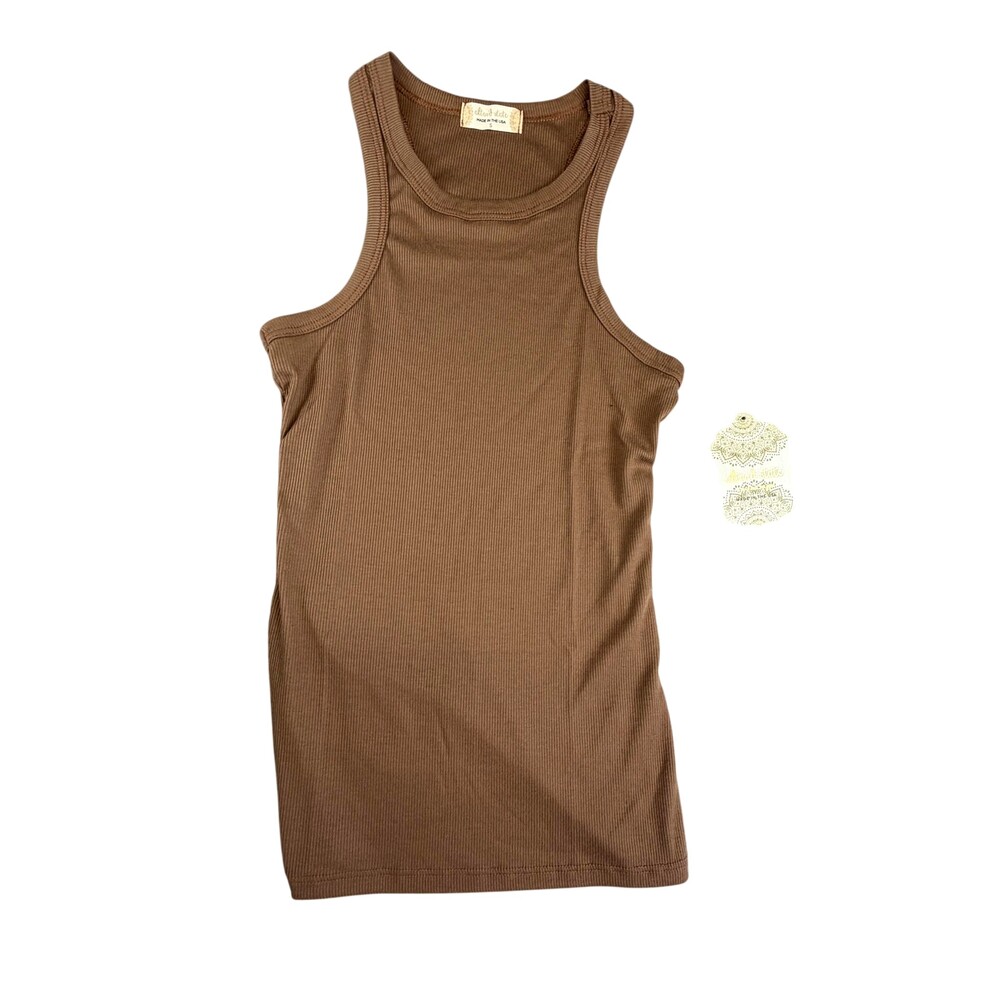 Altar'd State Tank Top Womens Small Brown Ribbed Stretch Made USA Basic